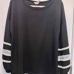 BiBi Black Sweatshirt with White Lace Accents